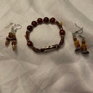 Handmade Earth Tones Jewelry Set 1 Bracelet 2 Pair Earrings Upcycled & New Beads